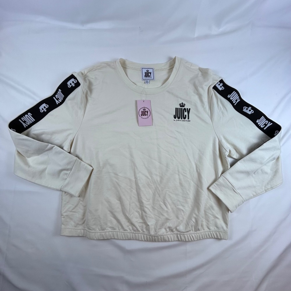 Juicy by Juicy Couture NWT Ivory Long Sleeve Sweatshirt Sz XL Black Stripe - Picture 4 of 14